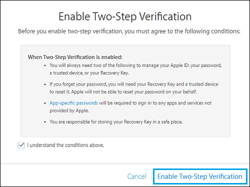 Enable Two Step Verification Link