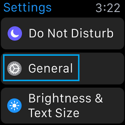 General Tab on Apple Watch