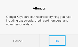 Google Keyboard Attention Pop-up