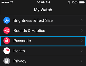 Passcode Tab in Apple Watch App on iPhone