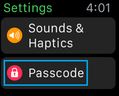 Passcode Tab in Apple Watch Settings