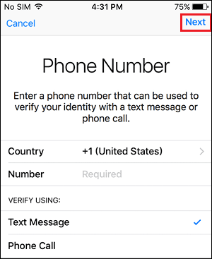 Enter Phone Number for Two-Factor Authentication on iPhone