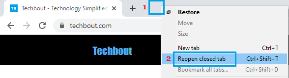 Reopen Closed Tab Option in Chrome