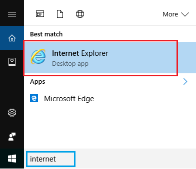 Open Internet Explorer By Using Windows 10 Search Bar