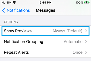 Show Previews Settings Option in Messages App