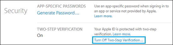 Turn Off Two Step Verification for Apple ID