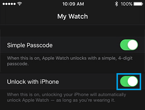 Unlock With iPhone Option in Apple Watch App on iPhone
