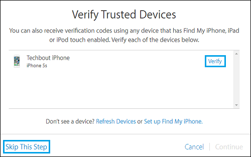 Verify Apple Device or Skip Verification for Apple ID