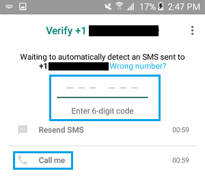 Enter Verification Code to Verify WhatsApp