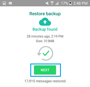 WhatsApp Restore Process Completed On Android Phone
