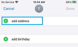 Add Address Option in iPhone Contacts App