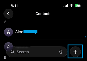 Add New Contact Option on iPhone