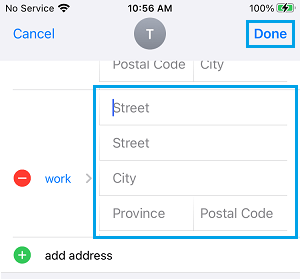 Add Work Address to Contact Card on iPhone