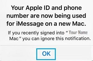Apple ID Used on Mac Popup on iPhone
