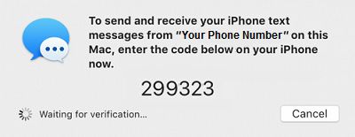 Six Digit Verification Code For Text Message Forwarding on Mac