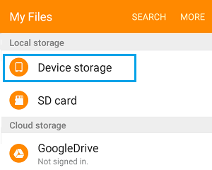 Device and Storage Settings Option on Android Phone