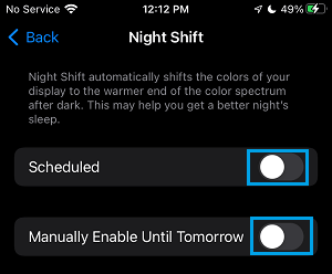 Deshabilitar el modo de turno de noche en el iPhone