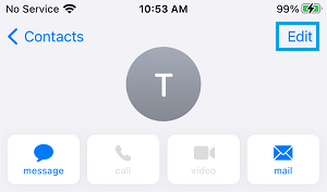 Edit Contact Card on iPhone