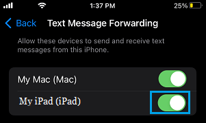 Enable Text Message Forwarding From iPhone to iPad