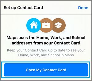 Open My Contact Card Option in Maps