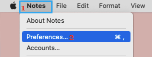 Abra las preferencias de Notes en Mac