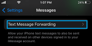 Text Message Forwarding Settings on iPhone