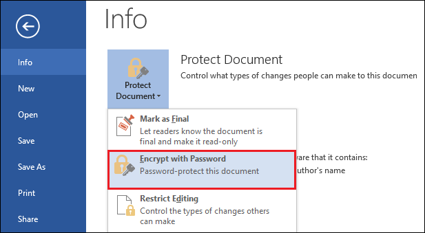 Password Protect Word 2016
