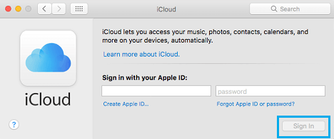 Sign-in to iCloud on Mac