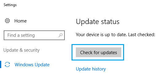 Periksa opsi Pembaruan di Windows 10