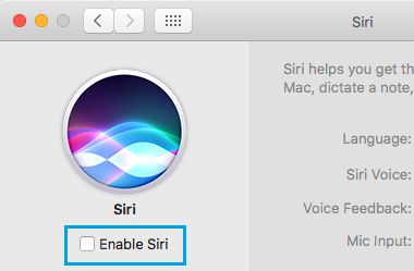 Disable Siri on Mac