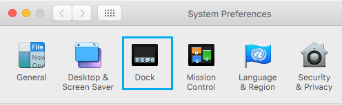 Dock Option on System Preferences Screen on Mac