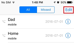 Edit Option on iPhone Phone App