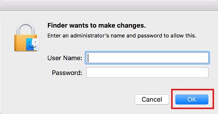 Enter Admin Info to Make Changes on your Mac