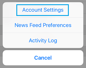 Account Settings Option in Facebook