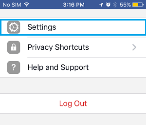 Settings Option in Facebook