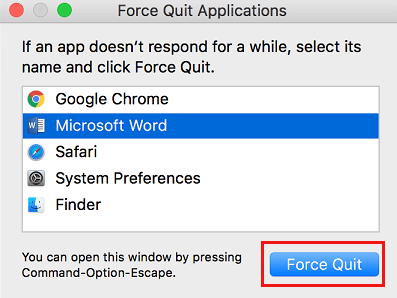 Force quit application mac terminal