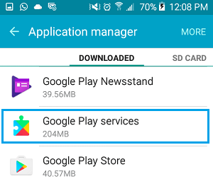 Google Play Services Tab on Android Phone