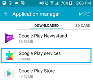 Google Play Services Tab on Android Phone Google Play Services Tab on Android Phone