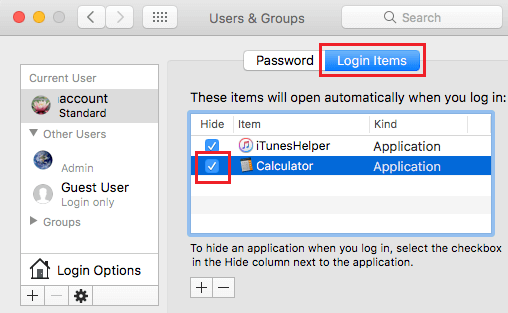 Login Items Tab and Hide Startup App Option on Mac