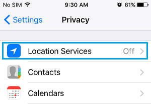 Location Services Settings option on iPhone