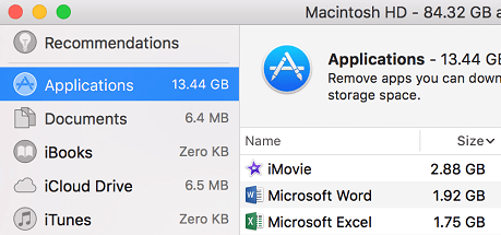 Applications Tab on Mac Storage Manager Screen