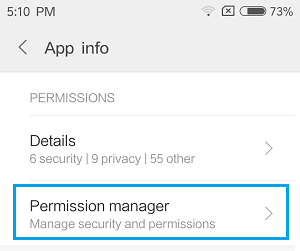 Permissions Manager Option on Android Phone