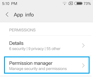 Permissions Manager Option on Android Phone Permissions Manager Option on Android Phone