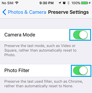 Preserve Camera Mode and Photo Filter