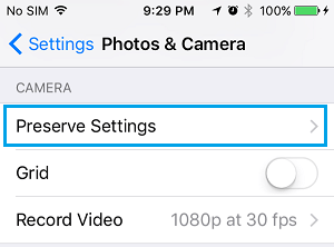 Preserve Settings Tab on iPhone Photo and Camera App