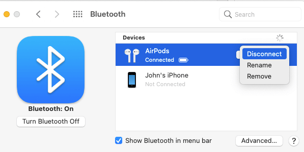 Disconnect AirPods from Mac