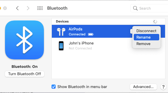 Rename AirPods on Mac