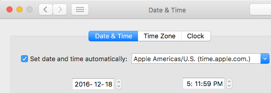 Set Date and Time Automatically Option on Mac