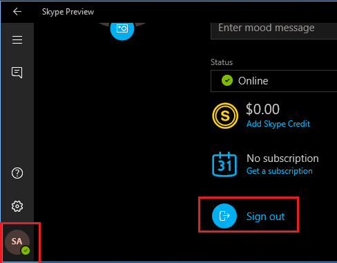 Sign Out of Skype Preview App in Windows 10