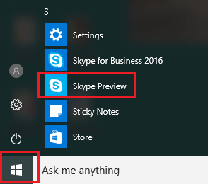 Start Skype Preview App in Windows 10
